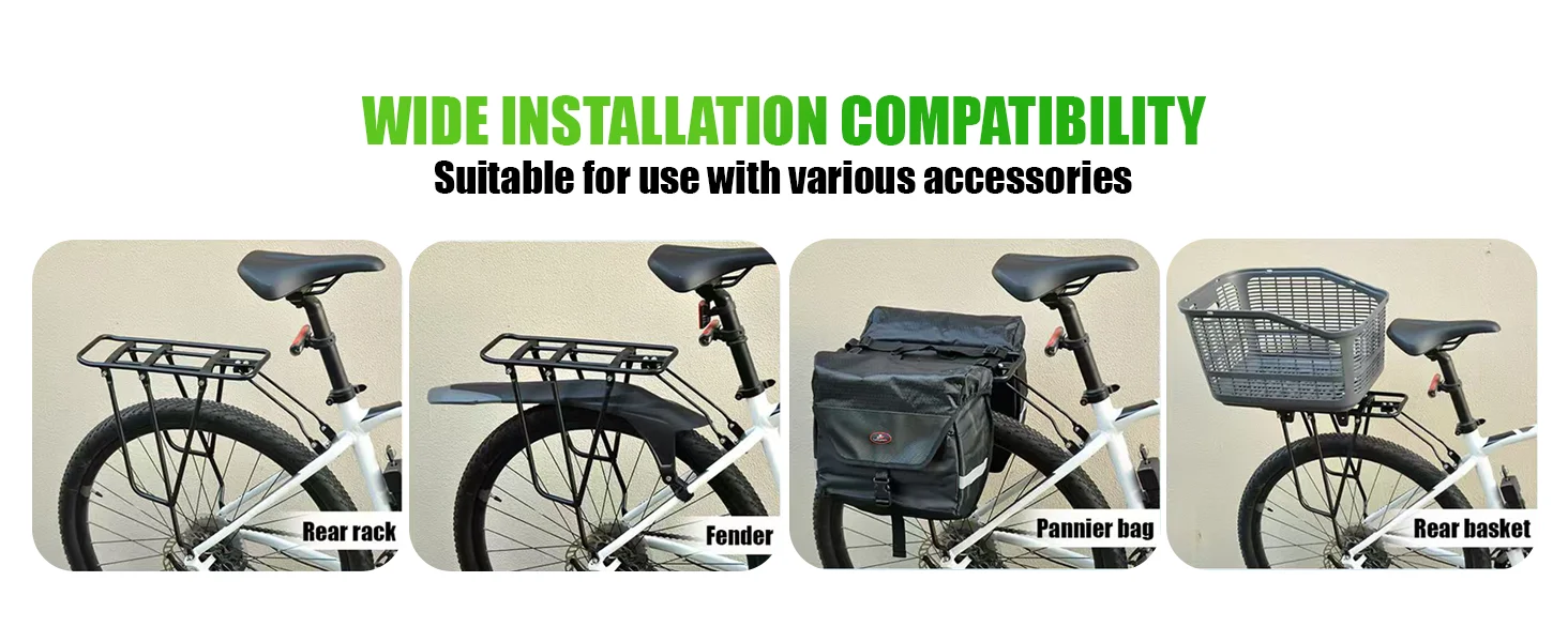 RBRL Bicycle Cargo Rack Rear Bike Rack 75kg Heavy Duty Aluminum Iron Rear Pannier Rack for 24" 26"27.5"/700C/29" MTB City Bikes