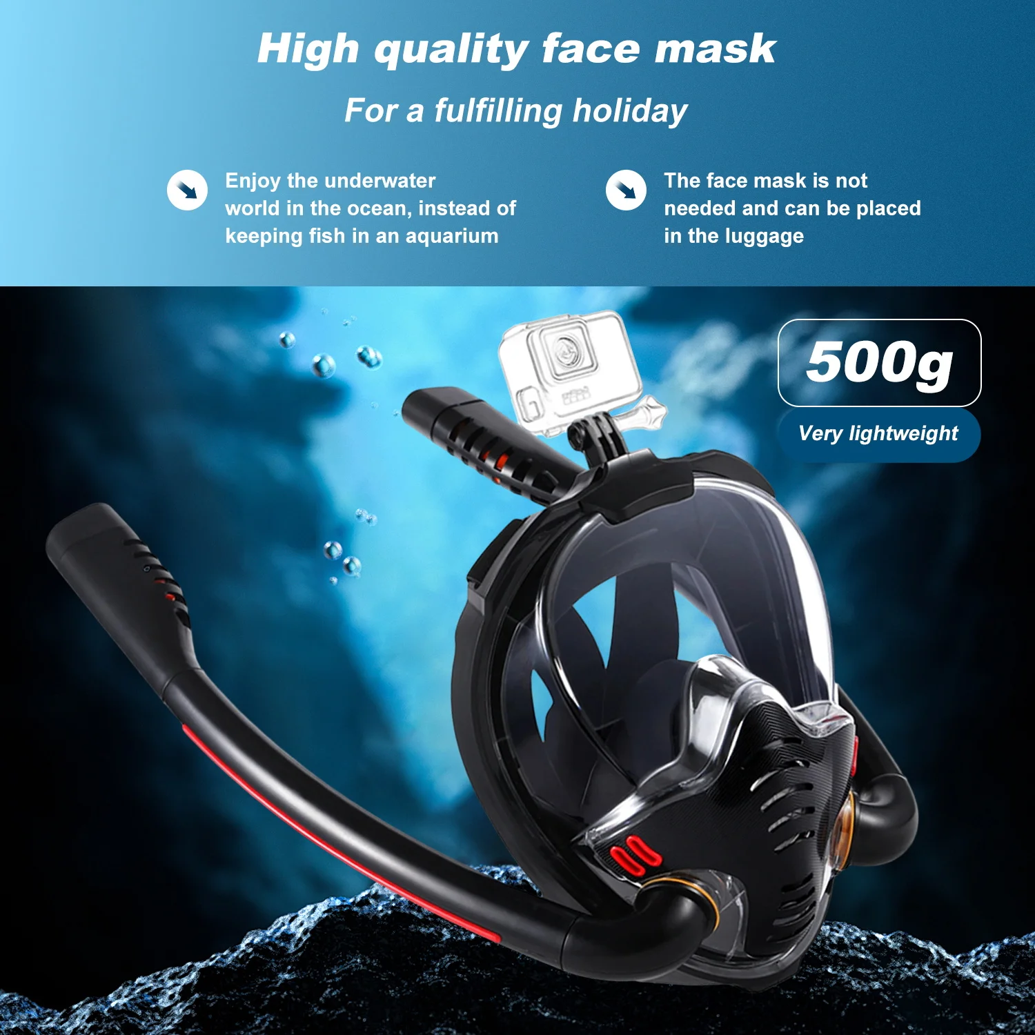 Adult Snorkelling Mask, Dual-Tube Swimming Mask, Silicone Inner Seal, Dry-Breathing System, Outdoor Beach Free-Diving Equipment