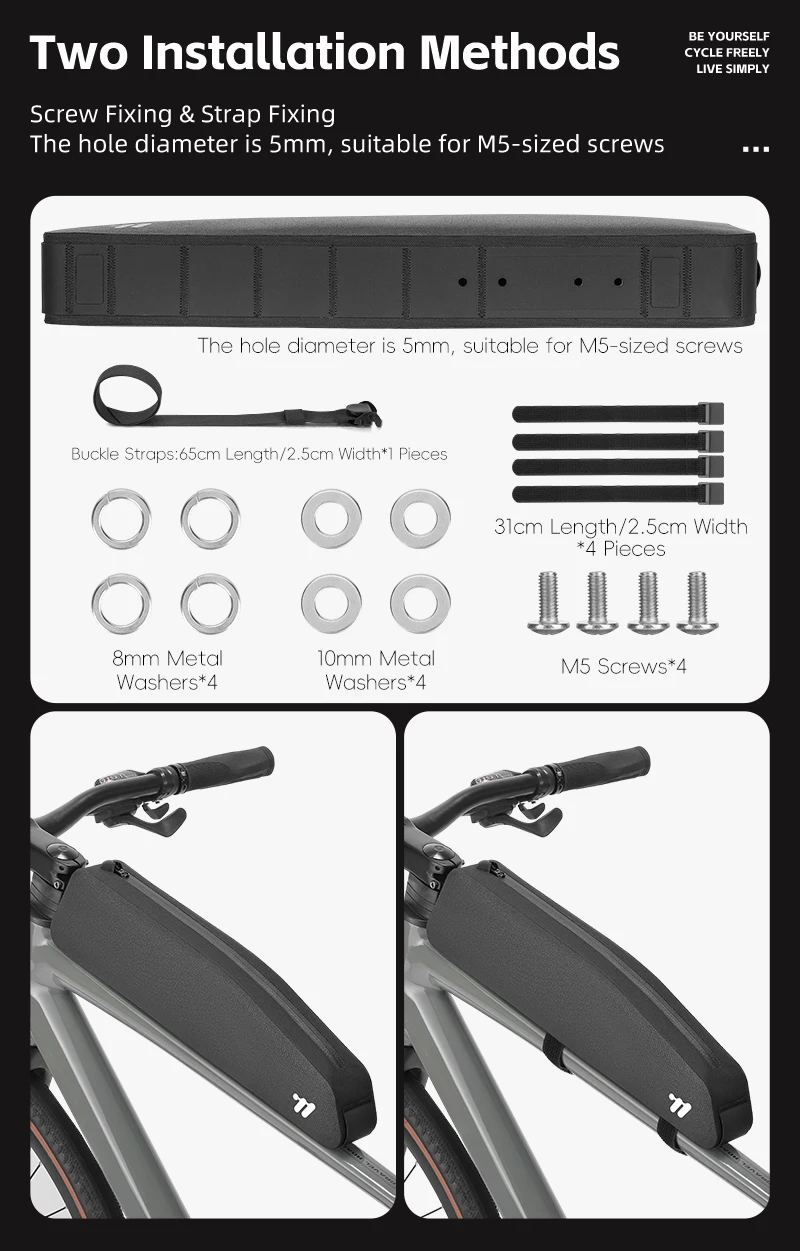 WEST BIKING Extended Bicycle Top Tube Bag 1.9L Narrow Cycling Front Frame Bag Screw&Strap Mount Waterproof BMX MTB Road Bike Bag