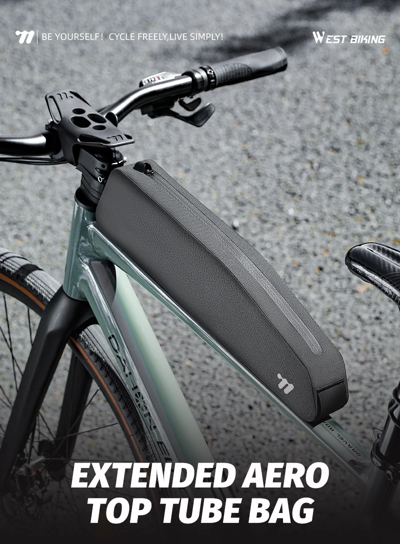 WEST BIKING Extended Bicycle Top Tube Bag 1.9L Narrow Cycling Front Frame Bag Screw&Strap Mount Waterproof BMX MTB Road Bike Bag