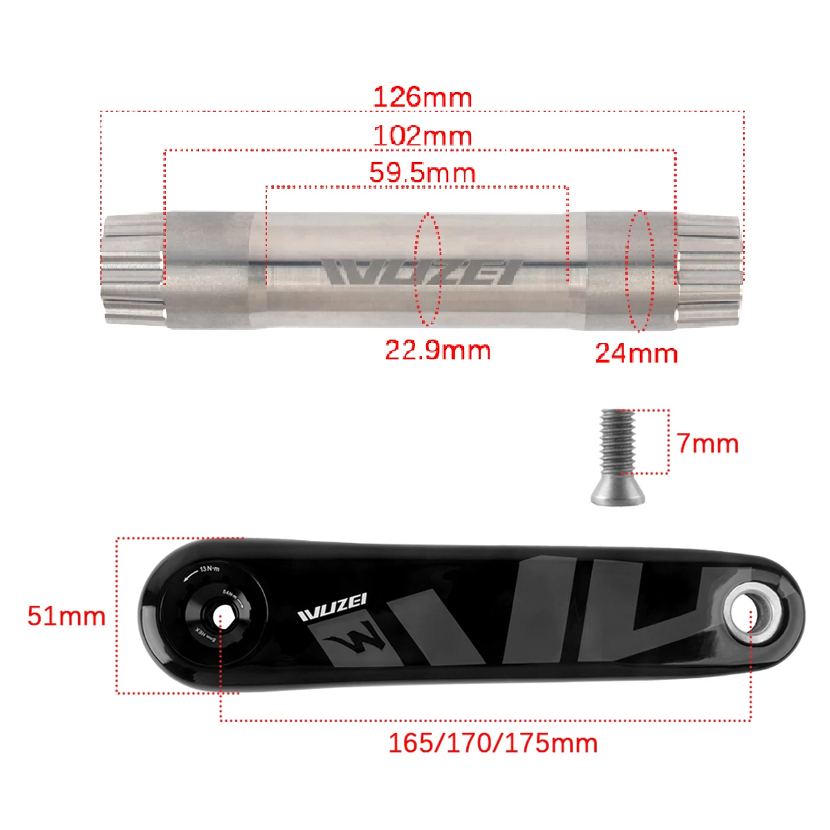 WUZEI MTB Carbon Fiber Crank 165 170 175mm Mountain Bicycle Crankset 24mm Ti AL-7075 Axle 3 Bolt Bike Sprocket for Shimano