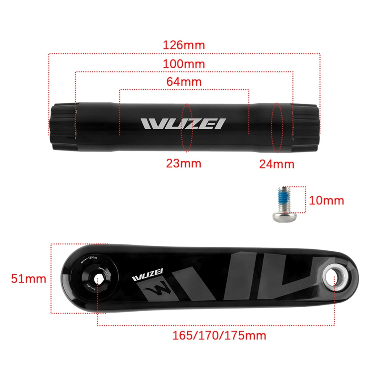 WUZEI MTB Carbon Fiber Crank 165 170 175mm Mountain Bicycle Crankset 24mm Ti AL-7075 Axle 3 Bolt Bike Sprocket for Shimano