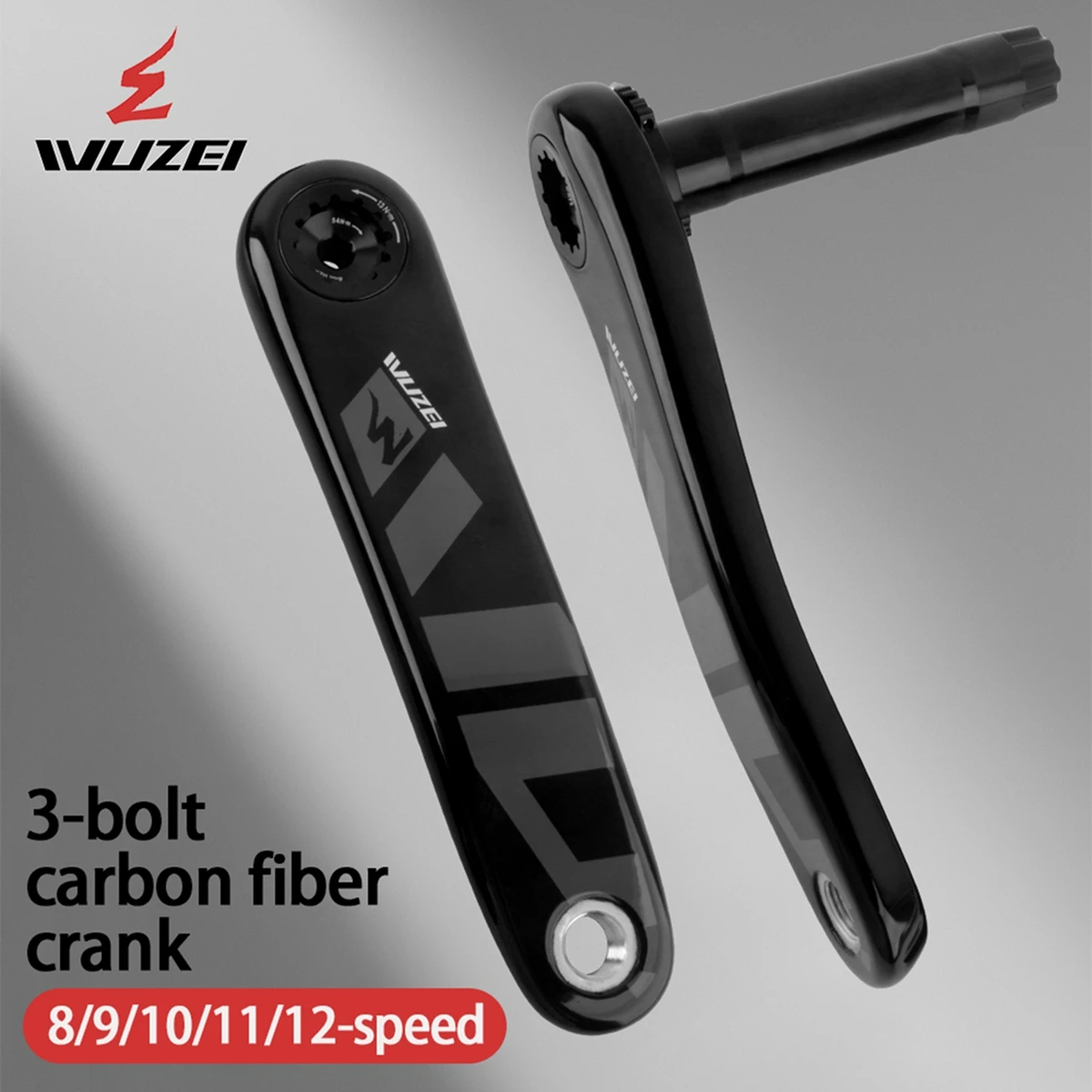 WUZEI MTB Carbon Fiber Crank 165 170 175mm Mountain Bicycle Crankset 24mm Ti AL-7075 Axle 3 Bolt Bike Sprocket for Shimano
