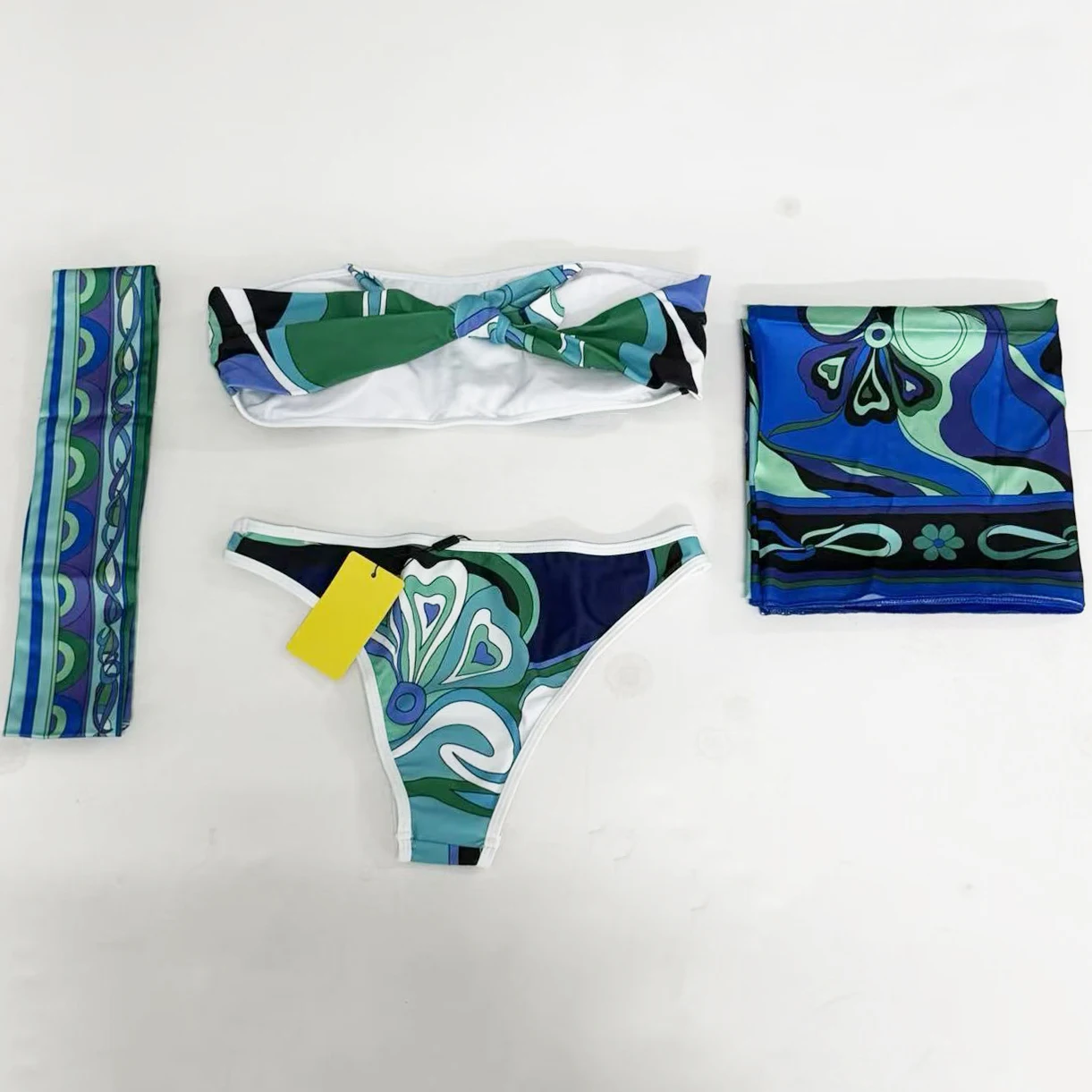 Classic Women's Green Ribbon Scarf Strapless Two-Piece Suits with Designer Signature Logo Luxury Women's Swimsuits Swimwear