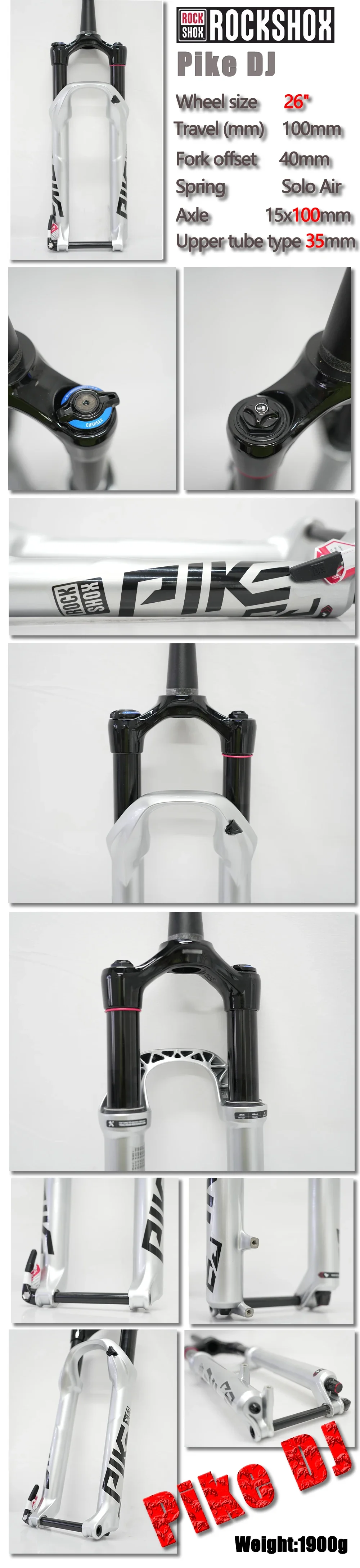 SRAM ROCKSHOX PIKE DJ  MTB Bike 26'' Wheel 1.5T Fork 15x100mm Travel Solo Air™ Manual  Lock Suspension Bicycle Accessories