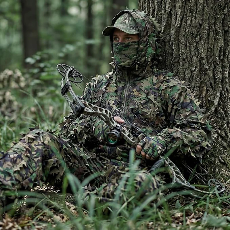 3D Leafy Camo Suit Hunting Camouflage Breathable Ghillie Suit Clothing Woodland Apparel for Hunting Airsoft Wildlife Photography