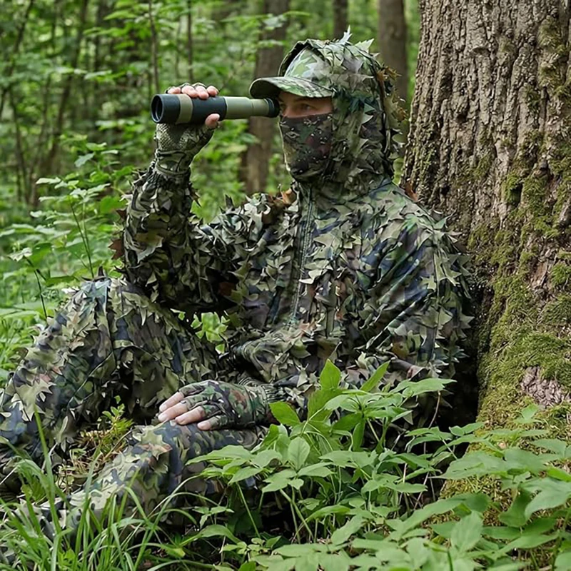 3D Leafy Camo Suit Hunting Camouflage Breathable Ghillie Suit Clothing Woodland Apparel for Hunting Airsoft Wildlife Photography