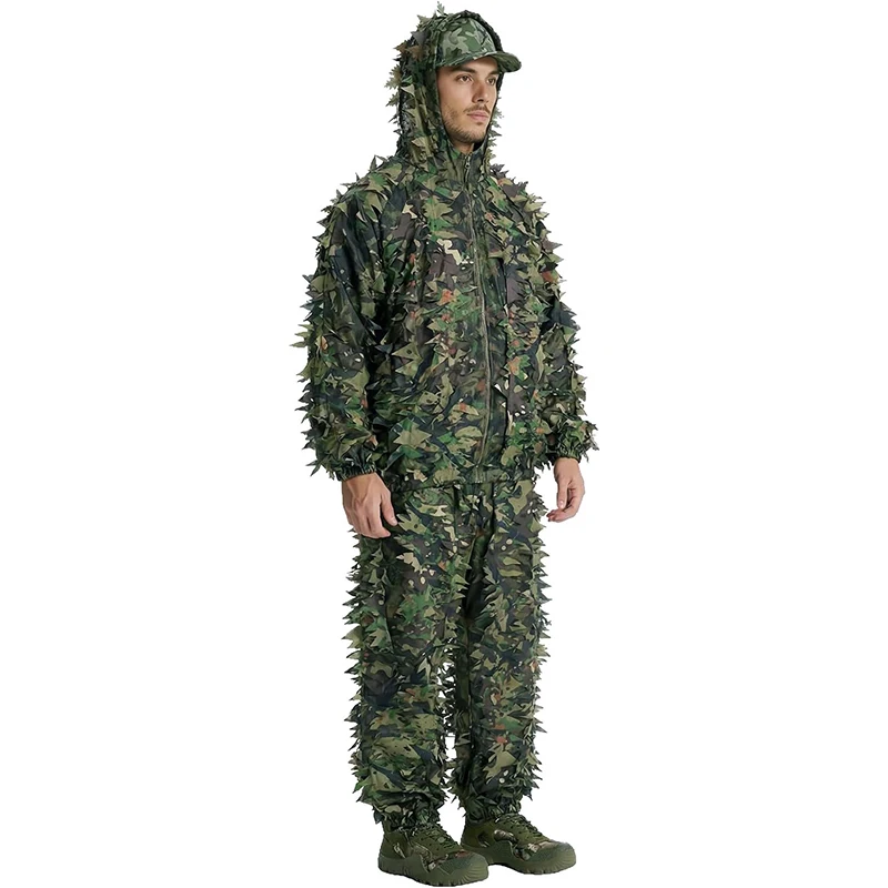 3D Leafy Camo Suit Hunting Camouflage Breathable Ghillie Suit Clothing Woodland Apparel for Hunting Airsoft Wildlife Photography