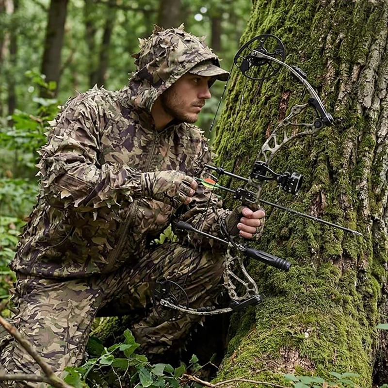 3D Leafy Camo Suit Hunting Camouflage Breathable Ghillie Suit Clothing Woodland Apparel for Hunting Airsoft Wildlife Photography