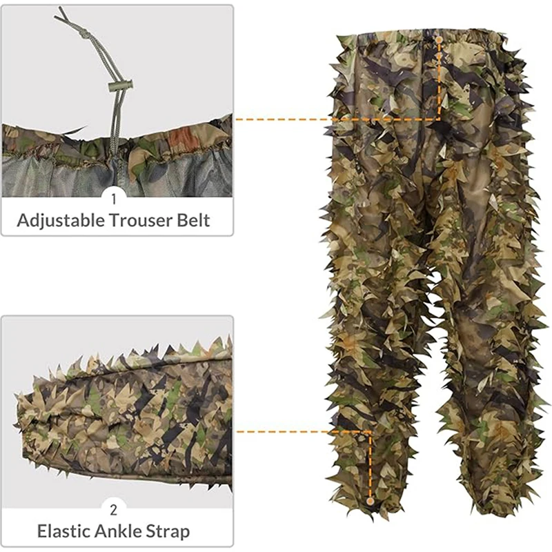 3D Leafy Camo Suit Hunting Camouflage Breathable Ghillie Suit Clothing Woodland Apparel for Hunting Airsoft Wildlife Photography