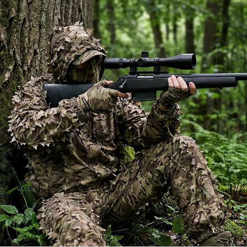 3D Leafy Camo Suit Hunting Camouflage Breathable Ghillie Suit Clothing Woodland Apparel for Hunting Airsoft Wildlife Photography