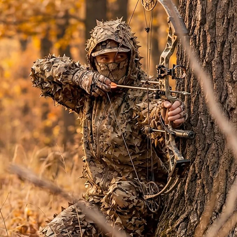 3D Leafy Camo Suit Hunting Camouflage Breathable Ghillie Suit Clothing Woodland Apparel for Hunting Airsoft Wildlife Photography