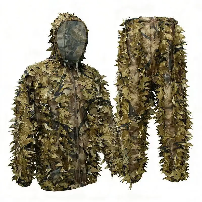 3D Leafy Camo Suit Hunting Camouflage Breathable Ghillie Suit Clothing Woodland Apparel for Hunting Airsoft Wildlife Photography