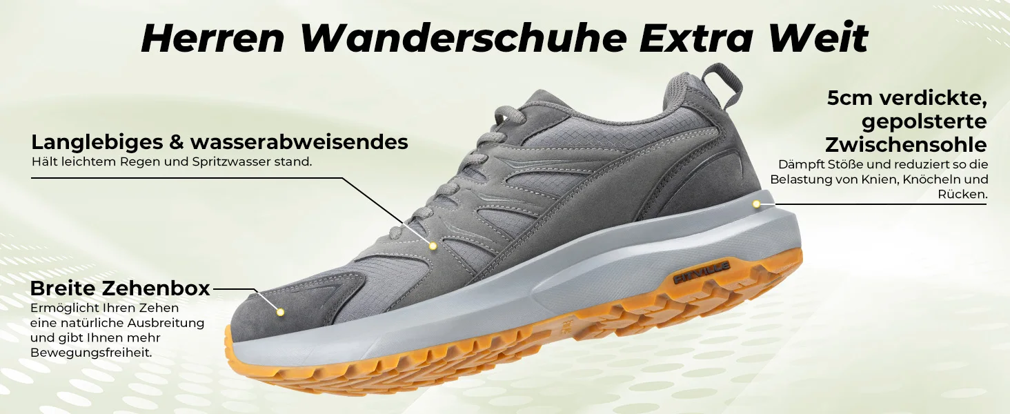 Fitville Outdoor Hiking Shoes Water-Resistant Extra Wide Trekking Climbing Shoes For Men Heigh Rebound Cushioning Sneakers