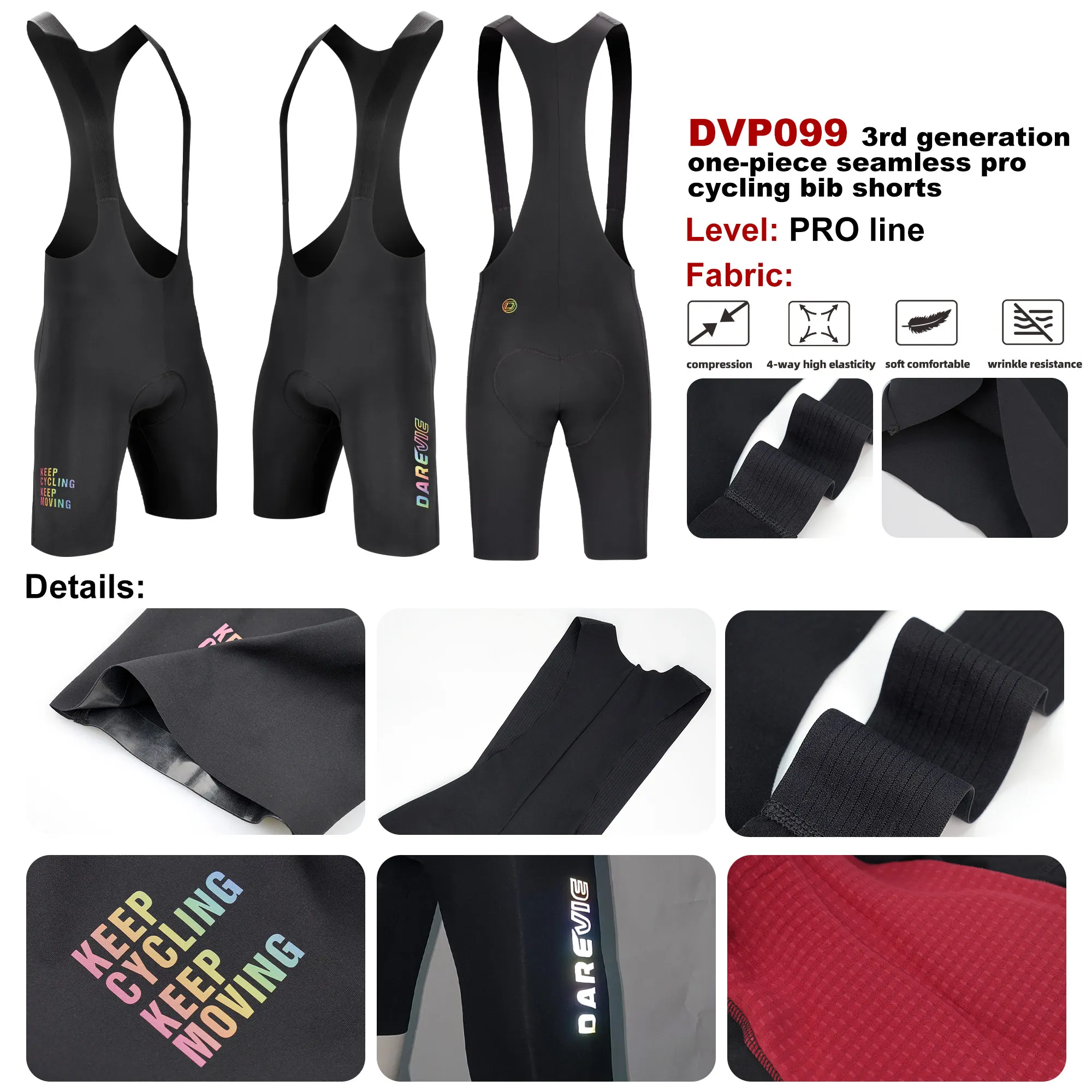 DAREVIE Cycling Bib Shorts Men Seamless 3.0 PRO Level Men's Cycling Bib Shorts 6H Bretelelle Men's Cycling Shorts Compression