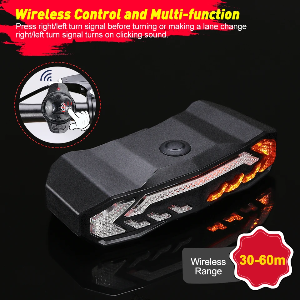 Extractme Bicycle Rear Light Alarm Waterproof Rechargeable Scooter Bike Turn Signal Warning Lamp Auto Brake Light