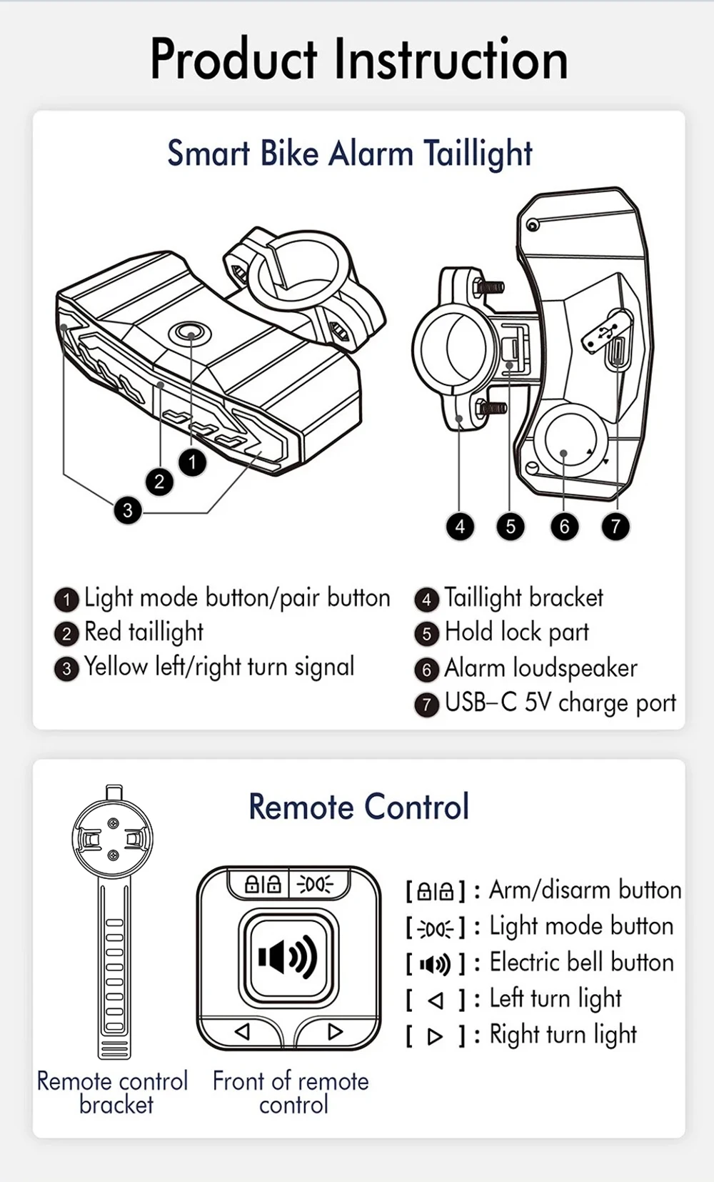 Extractme Bicycle Rear Light Alarm Waterproof Rechargeable Scooter Bike Turn Signal Warning Lamp Auto Brake Light