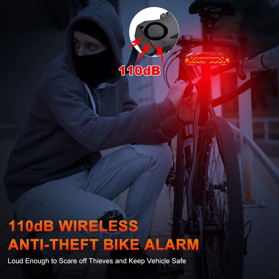 Extractme Bicycle Rear Light Alarm Waterproof Rechargeable Scooter Bike Turn Signal Warning Lamp Auto Brake Light