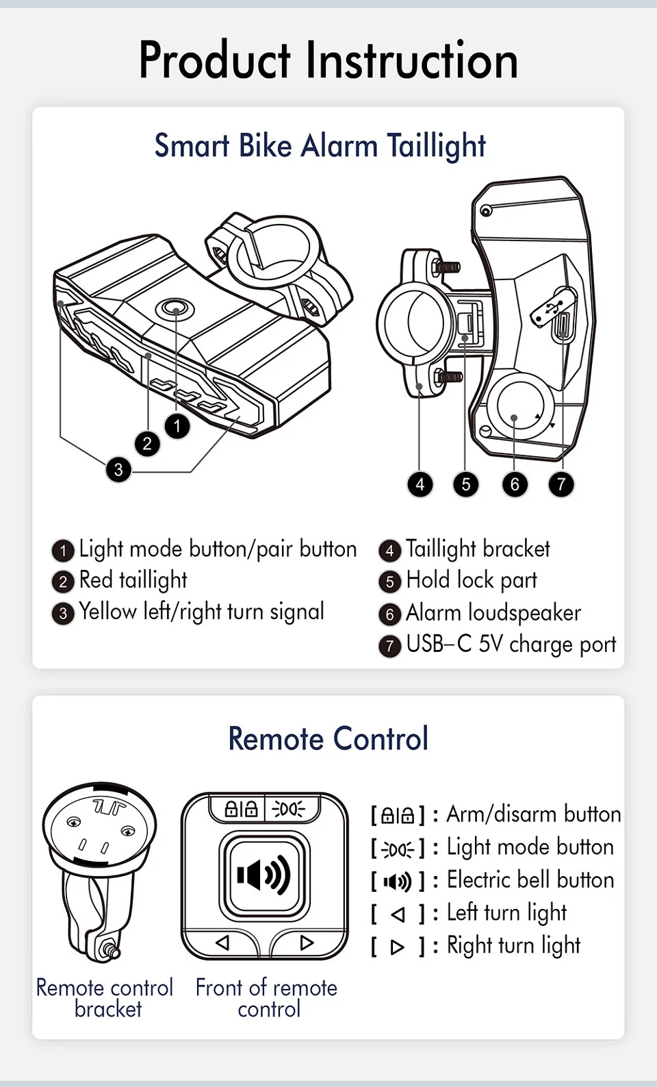 Extractme Bicycle Rear Light Alarm Waterproof Rechargeable Scooter Bike Turn Signal Warning Lamp Auto Brake Light