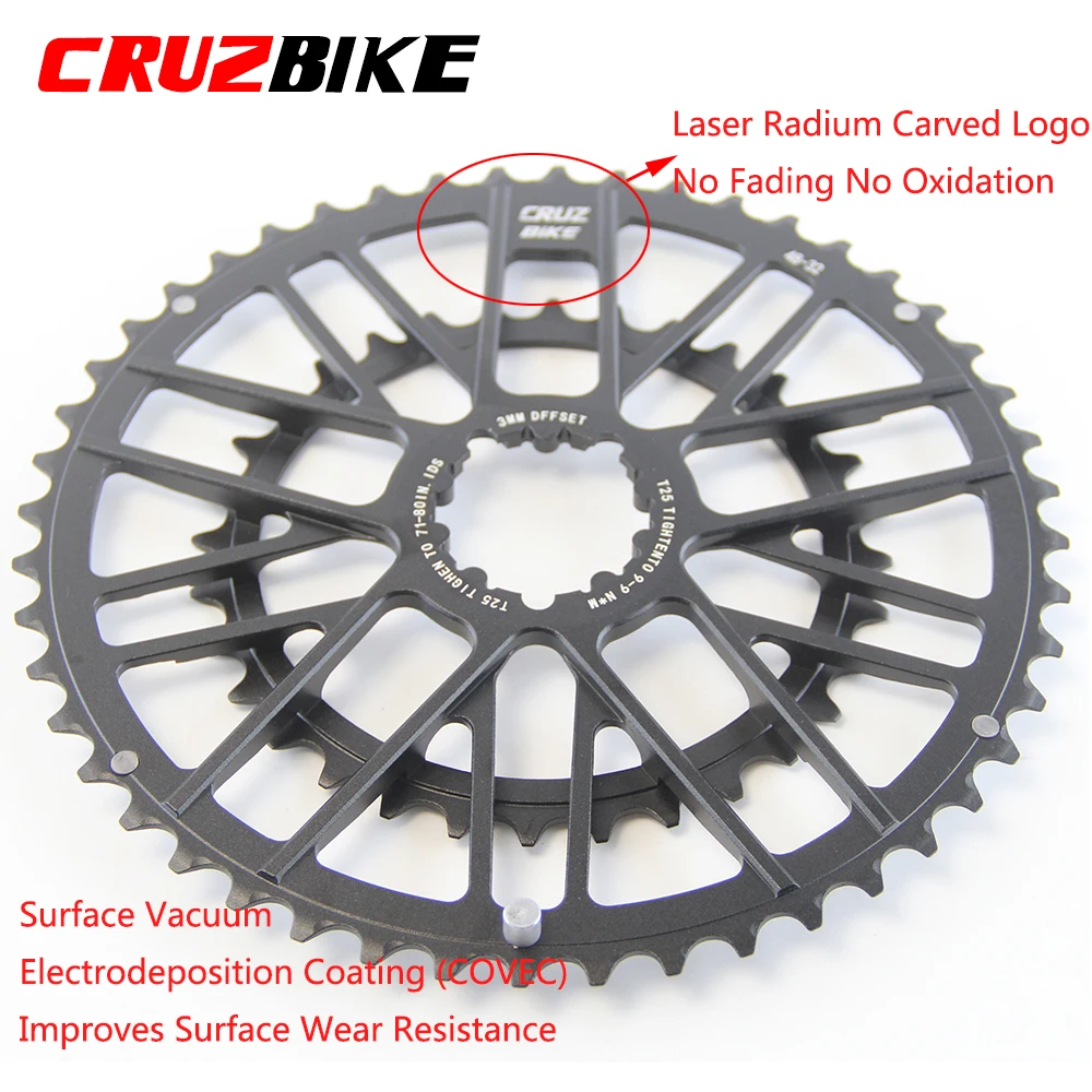 CRUZbike Road Bike 46-30/48-32T Chain Wheel Double Chainring Bicycle Crown For 9/10/11/12 Speed Crankset