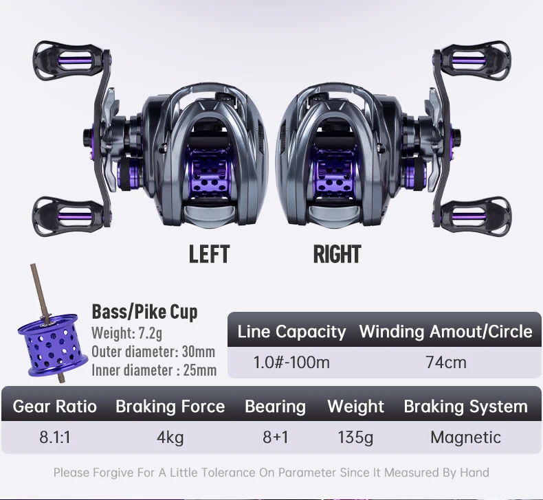 KINGDOM 135g Micro Monster Baitcasting Fishing Reel Ultralight Carbon Fiber Two Spools 7.1:1 8+1BB Max Drag 4KG Fishing Coil