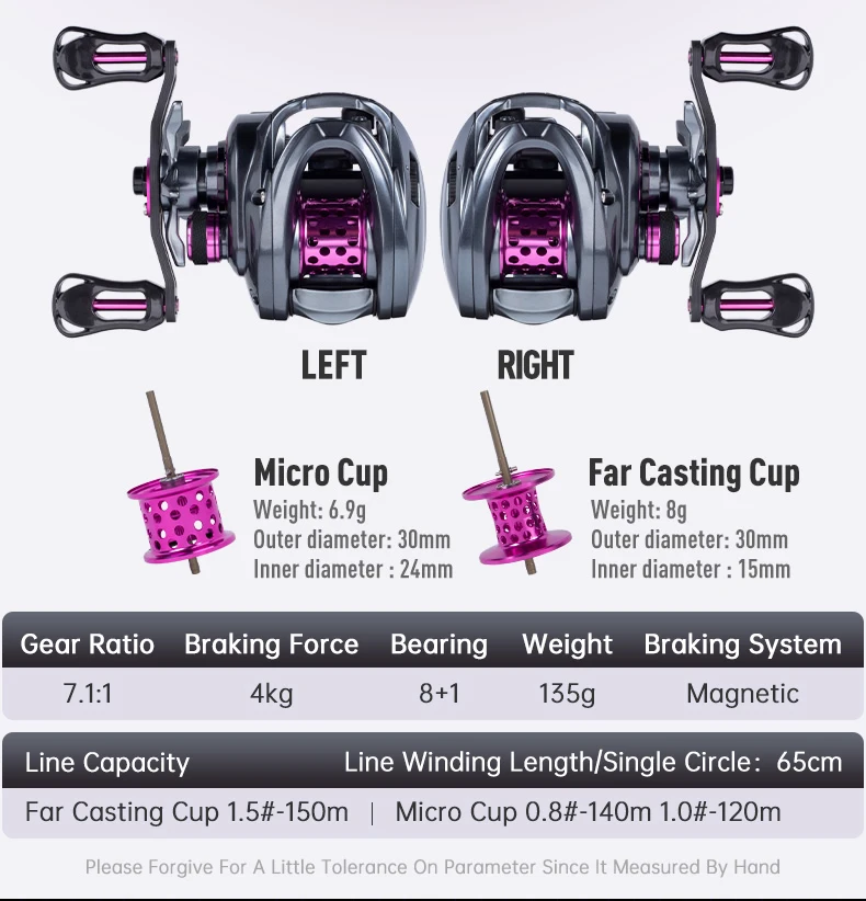 KINGDOM 135g Micro Monster Baitcasting Fishing Reel Ultralight Carbon Fiber Two Spools 7.1:1 8+1BB Max Drag 4KG Fishing Coil