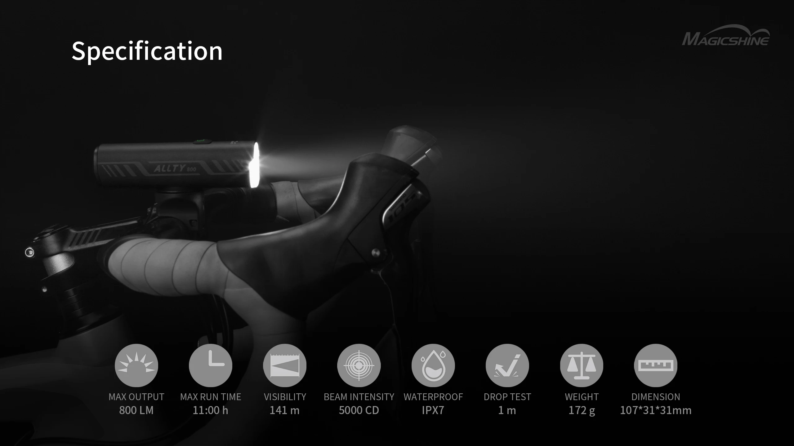 Magicshine Bike Light ALLTY 800, IPX7, Type-C Reverse Charging, Powerful Bike Headlight Compatible with Mountain, Kids, Street