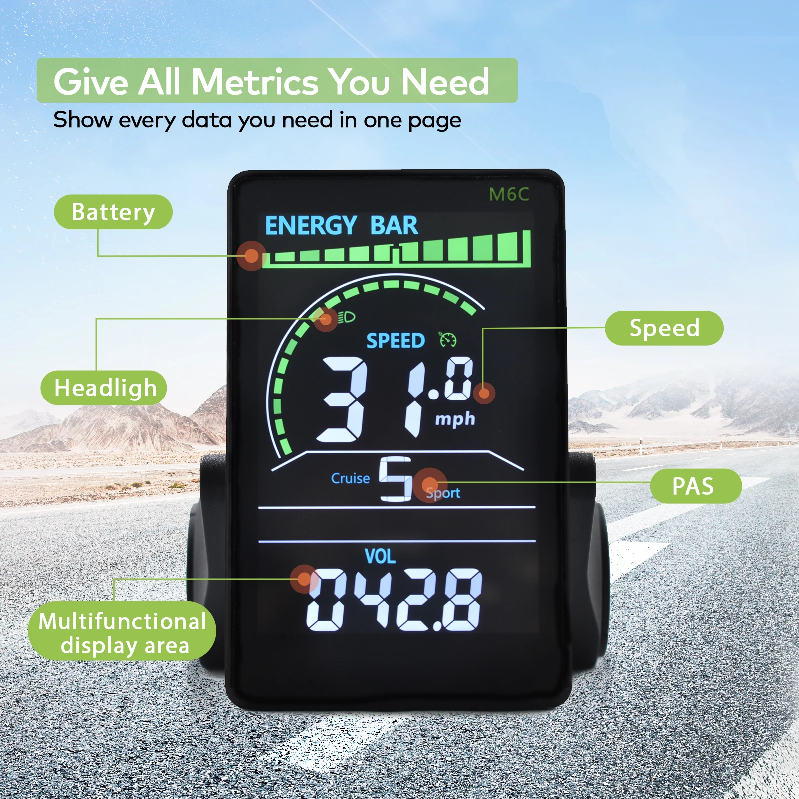 M6C Odometer Applicable To UART2 Electric Bike Bicycle Computer Wired Speedometer Waterproof Bicycle Computer