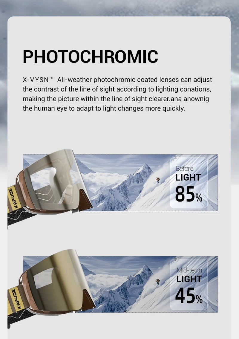 Kapvoe Snow Goggles Ski Snowboarding Skiing Sunglasses for Women Men Anti-Fog Lens UV400 Photochromic Glasses Motorcycle Glasses
