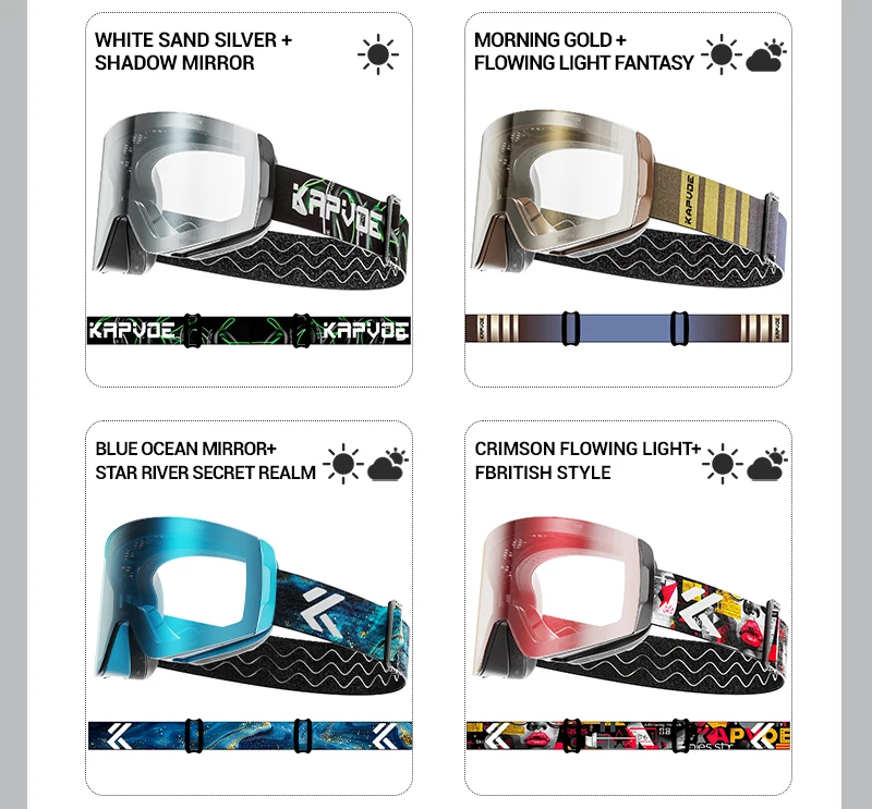 Kapvoe Snow Goggles Ski Snowboarding Skiing Sunglasses for Women Men Anti-Fog Lens UV400 Photochromic Glasses Motorcycle Glasses