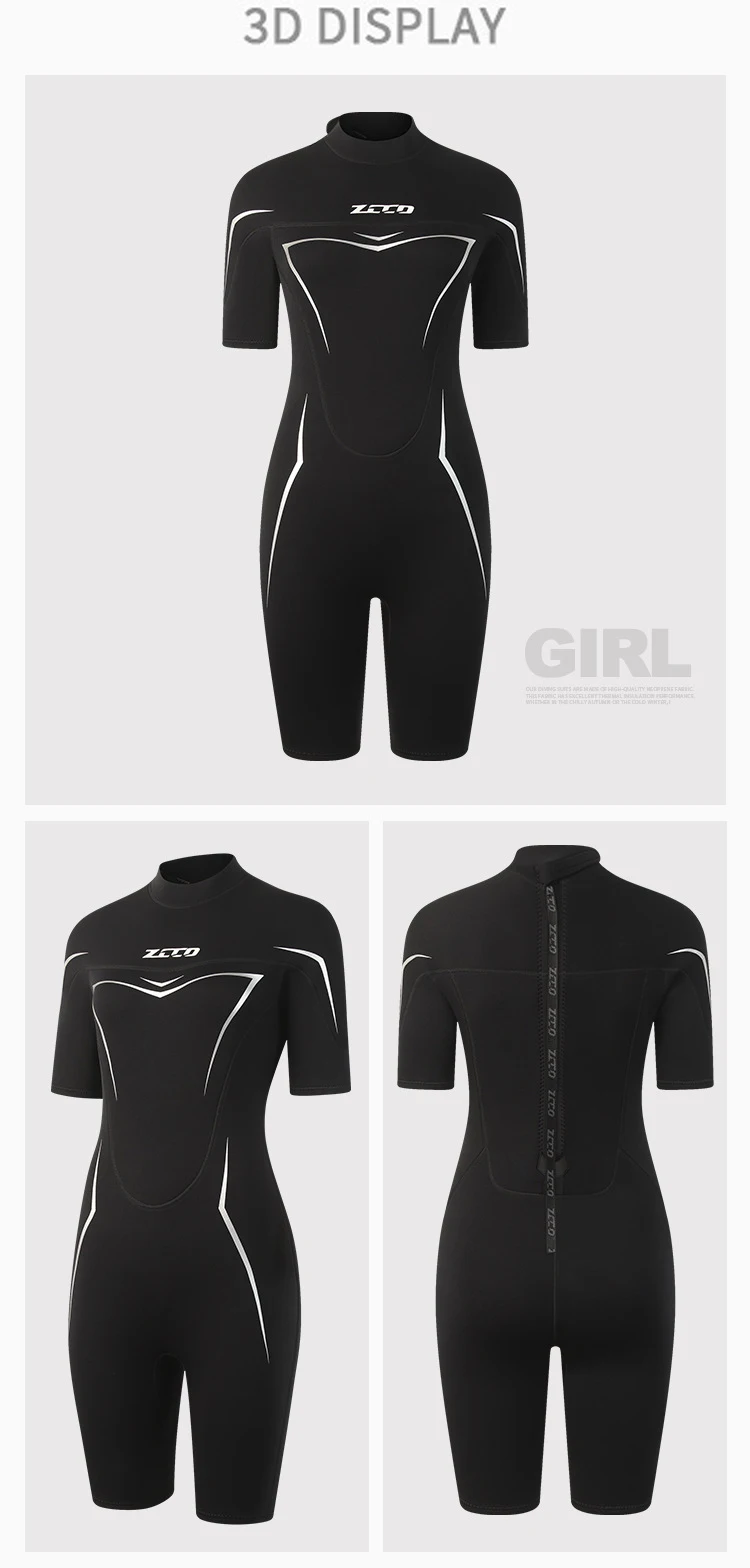 3mm Wetsuits for Men Women Neoprene Diving Suits Back Zipper Short Sleeve Swimsuits for Diving Snorkel Surfing Swimming Wet Suit
