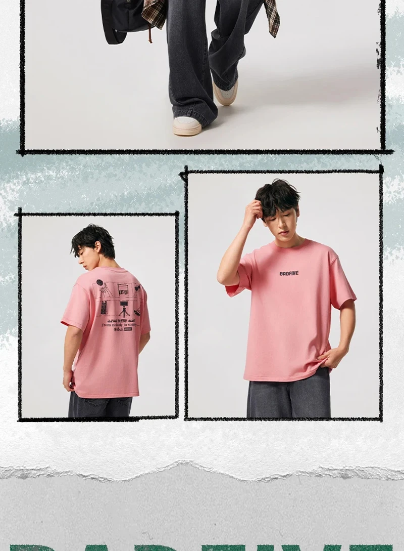 Li-Ning Men's BADFIVE T-shirt 100%Cotton Loose Fit Comfortable LiNing Casual Short Sleeve Basketball Culture Tee Tops AHSV027