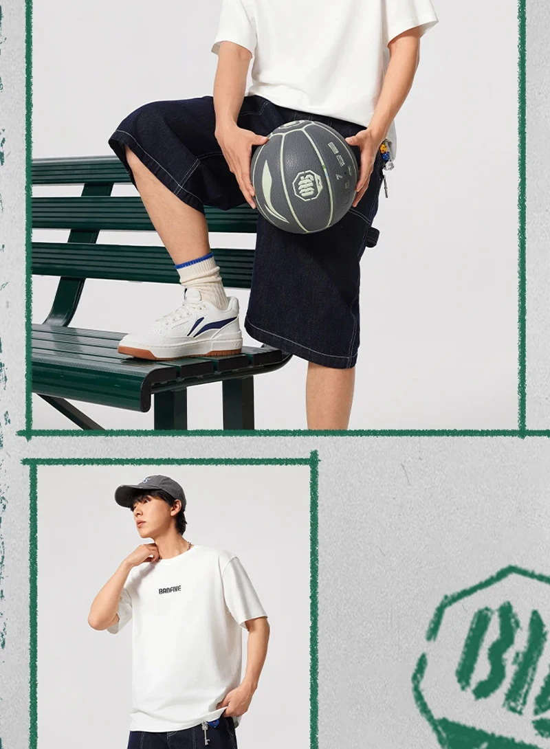 Li-Ning Men's BADFIVE T-shirt 100%Cotton Loose Fit Comfortable LiNing Casual Short Sleeve Basketball Culture Tee Tops AHSV027