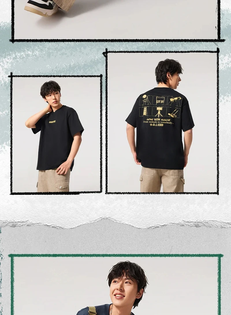 Li-Ning Men's BADFIVE T-shirt 100%Cotton Loose Fit Comfortable LiNing Casual Short Sleeve Basketball Culture Tee Tops AHSV027