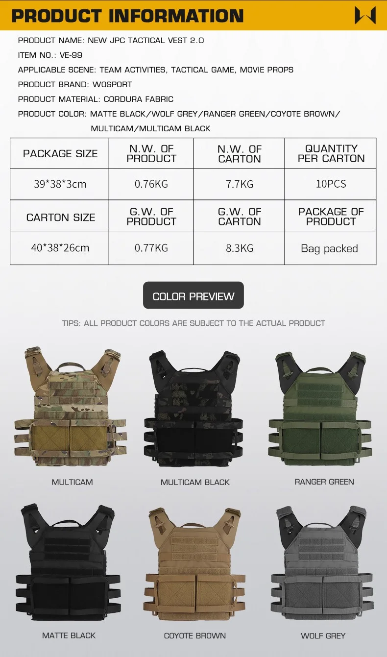 Tactical JPC 2 Vest Breathable Jumper Plate Carrier JPC 2.0 Molle Ranger Green Hunting Vests Airsoft Chest Rig Accessories