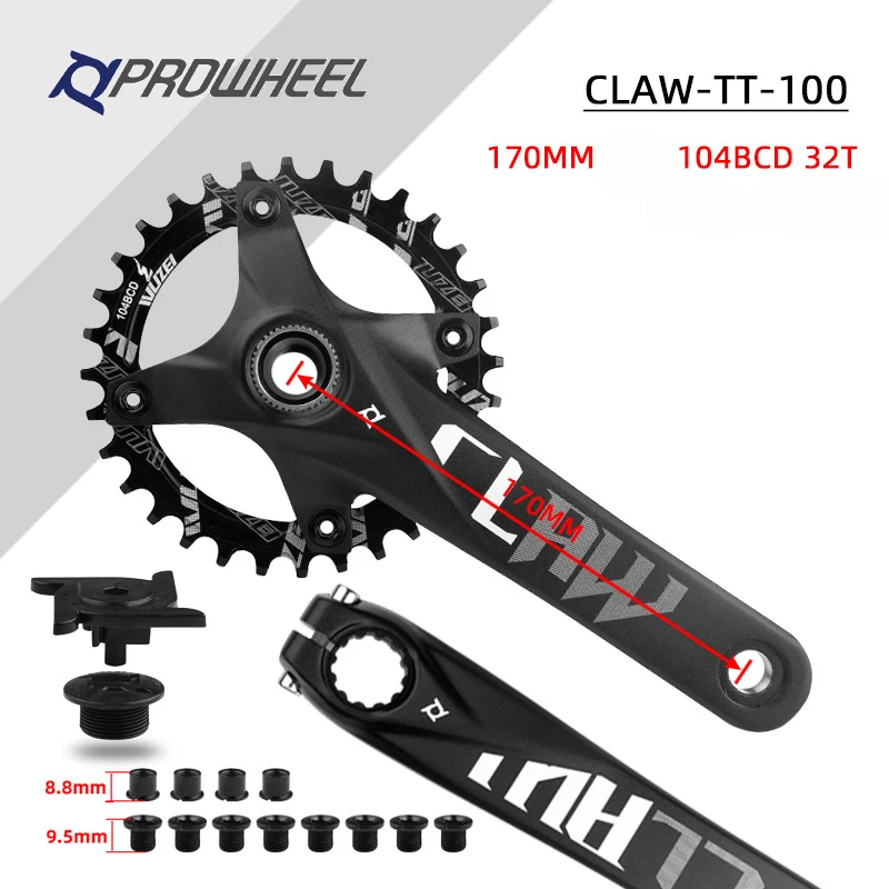 Proweel Snow Bike Cranks 176mm 192mm Axle 104BCD 32T/34T/36T/38T 40T/42T Sprocket with Bushing Crankset Beach Fat Bike Discs