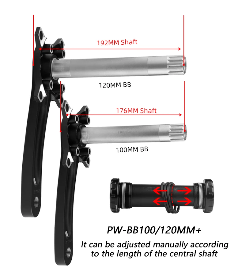 Proweel Snow Bike Cranks 176mm 192mm Axle 104BCD 32T/34T/36T/38T 40T/42T Sprocket with Bushing Crankset Beach Fat Bike Discs