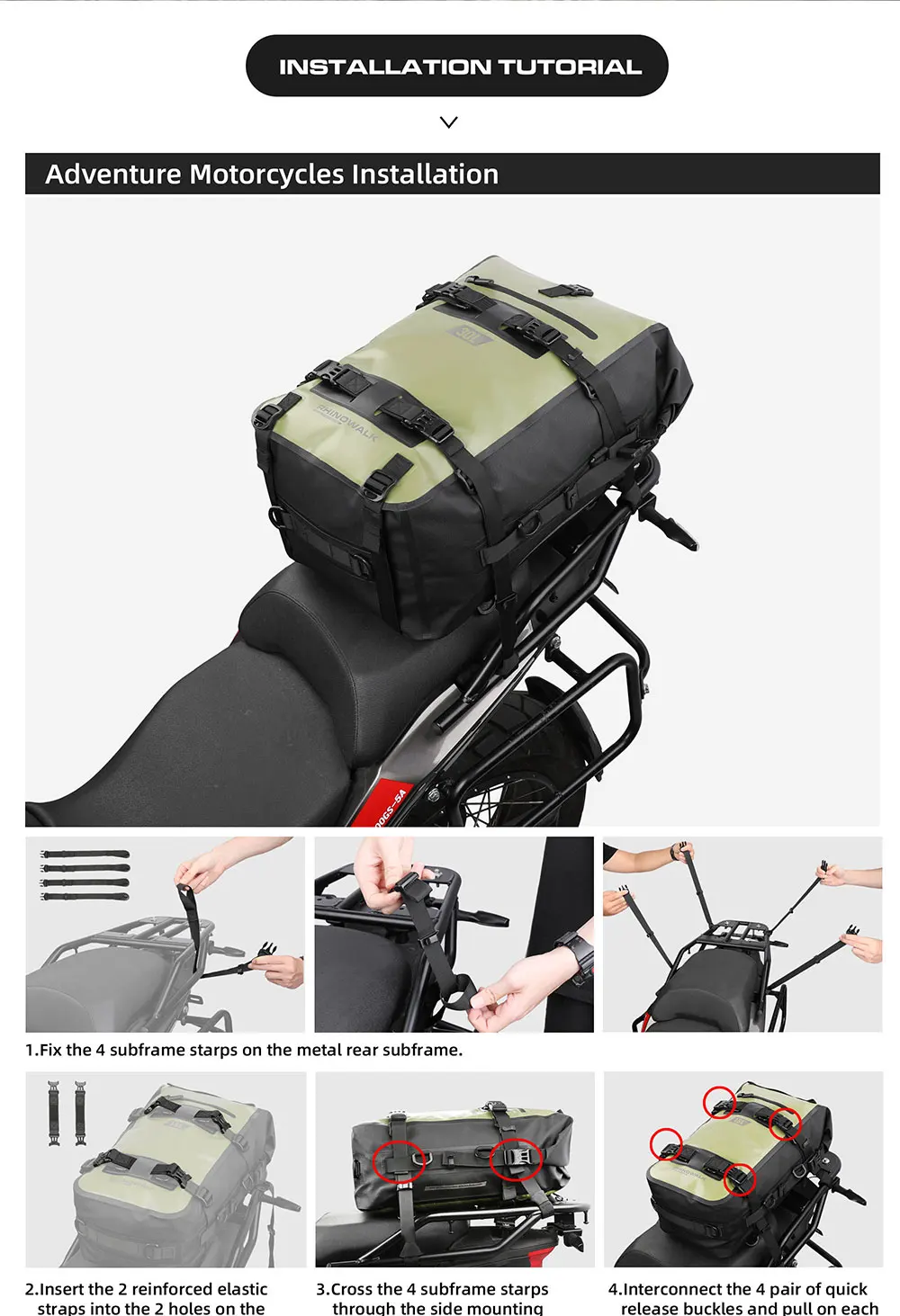 Rhinowalk Motorcycle Tail Bag 8L/15L/30L 100% Waterproof Motor Side Seat Tank Bag Saddle Pannier Bag Motorbike Backpack Suitcase