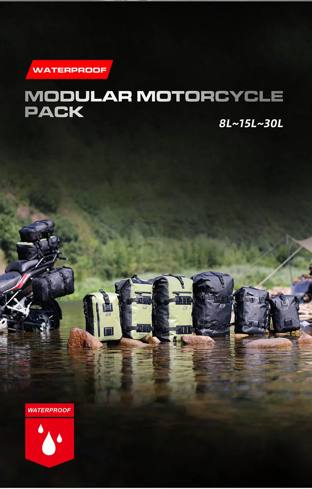 Rhinowalk Motorcycle Tail Bag 8L/15L/30L 100% Waterproof Motor Side Seat Tank Bag Saddle Pannier Bag Motorbike Backpack Suitcase
