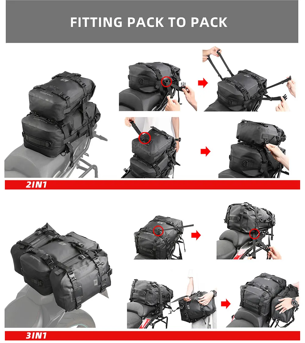 Rhinowalk Motorcycle Tail Bag 8L/15L/30L 100% Waterproof Motor Side Seat Tank Bag Saddle Pannier Bag Motorbike Backpack Suitcase