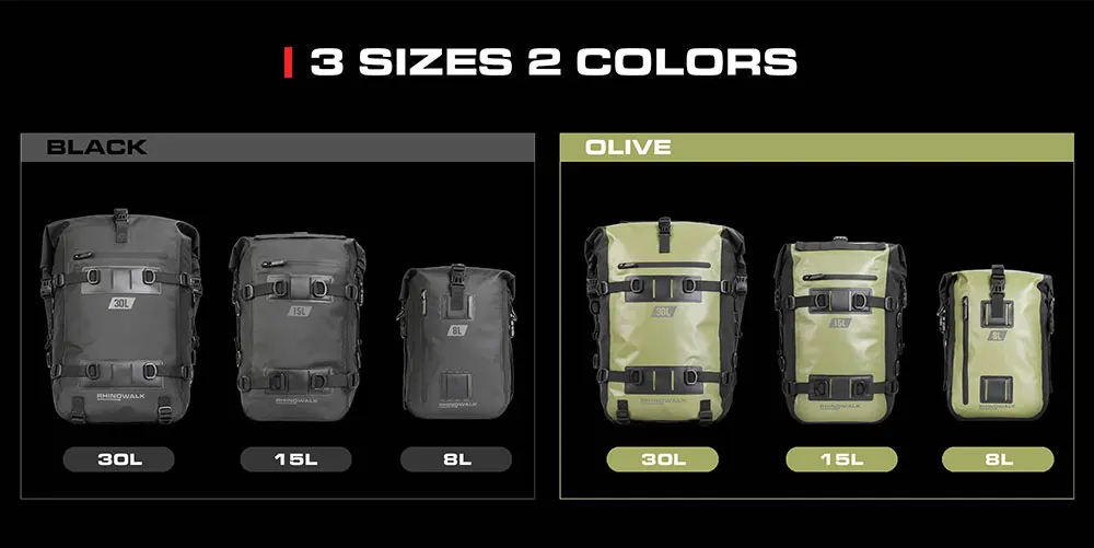 Rhinowalk Motorcycle Tail Bag 8L/15L/30L 100% Waterproof Motor Side Seat Tank Bag Saddle Pannier Bag Motorbike Backpack Suitcase