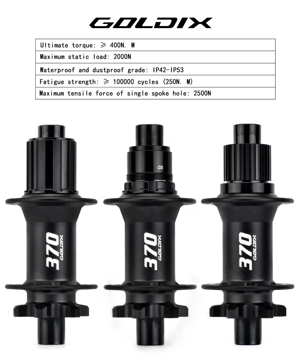 GOLDIX GDX370 28H Bicycle Hub Sealed Bearing 6-bolt Disc Brake J-Bend 28 Holes Ratchet 36T BOOST MTB Hub for Shimano HG MS SRAM