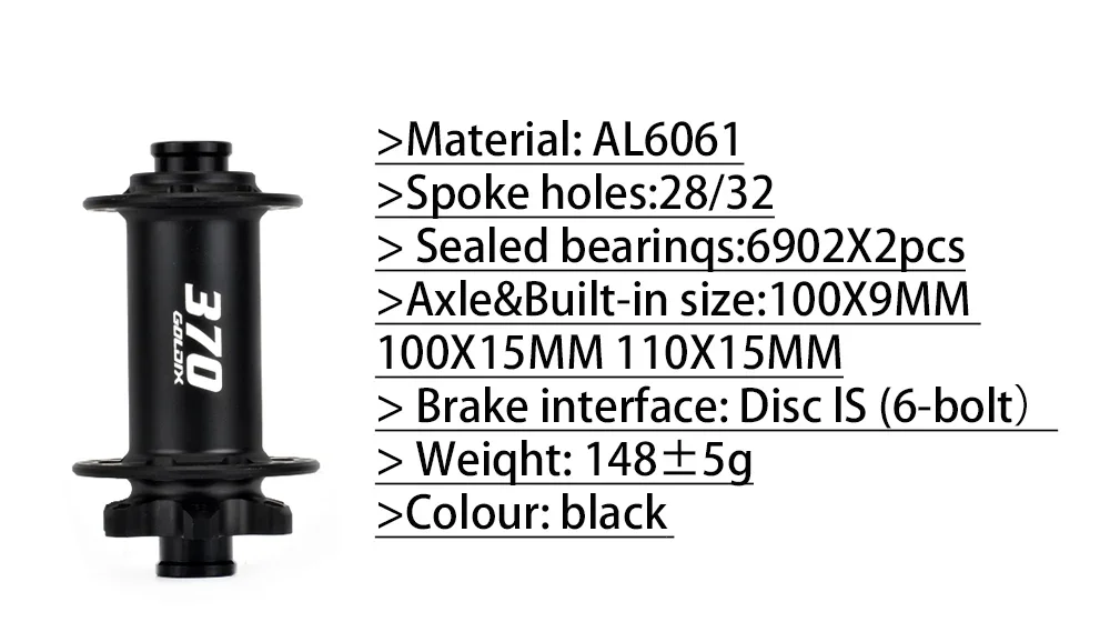 GOLDIX GDX370 28H Bicycle Hub Sealed Bearing 6-bolt Disc Brake J-Bend 28 Holes Ratchet 36T BOOST MTB Hub for Shimano HG MS SRAM