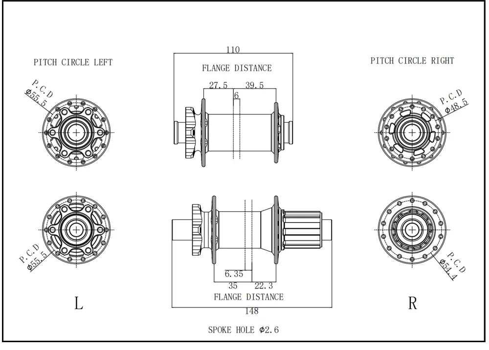 GOLDIX GDX370 28H Bicycle Hub Sealed Bearing 6-bolt Disc Brake J-Bend 28 Holes Ratchet 36T BOOST MTB Hub for Shimano HG MS SRAM