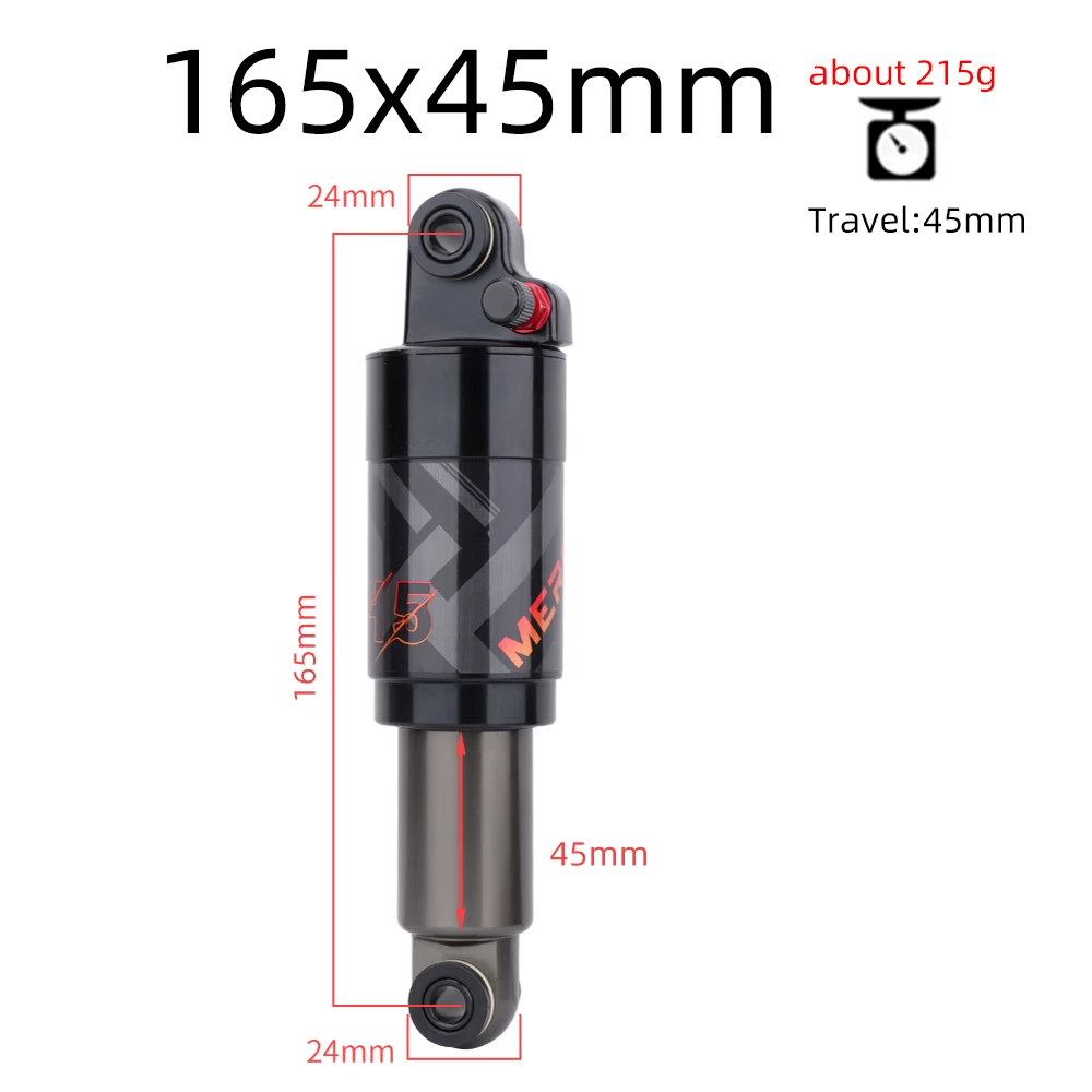 MEROCA Mountain Bike Air Shock Absorber 125mm/150mm/165mm/190mm/200mm Scooter Alloy MTB Folding Bicycle Rear Shock Cycling Parts