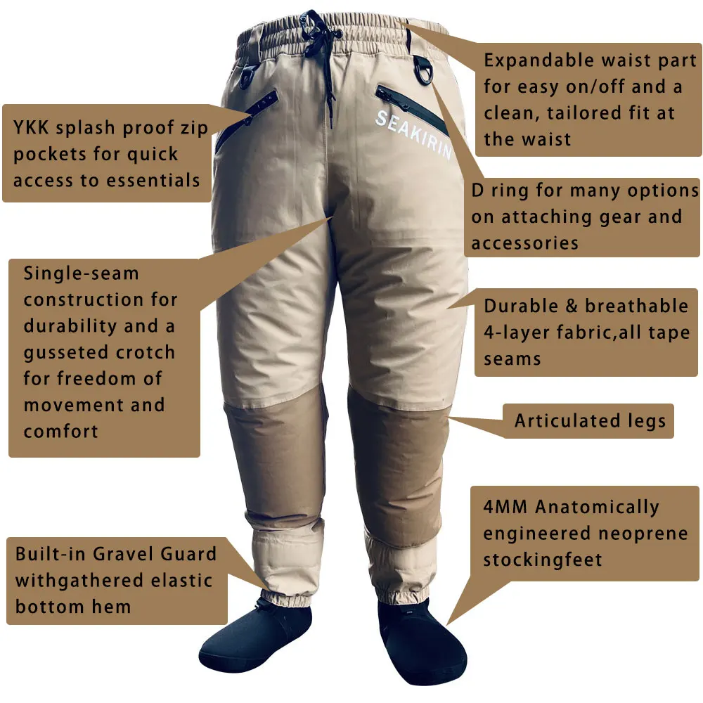 Unisex Wading Pants Waist High Wader,Breathable Stockingfoot Wade in Streams Waterproof Hip Trousers for Fishing Hunting Boating