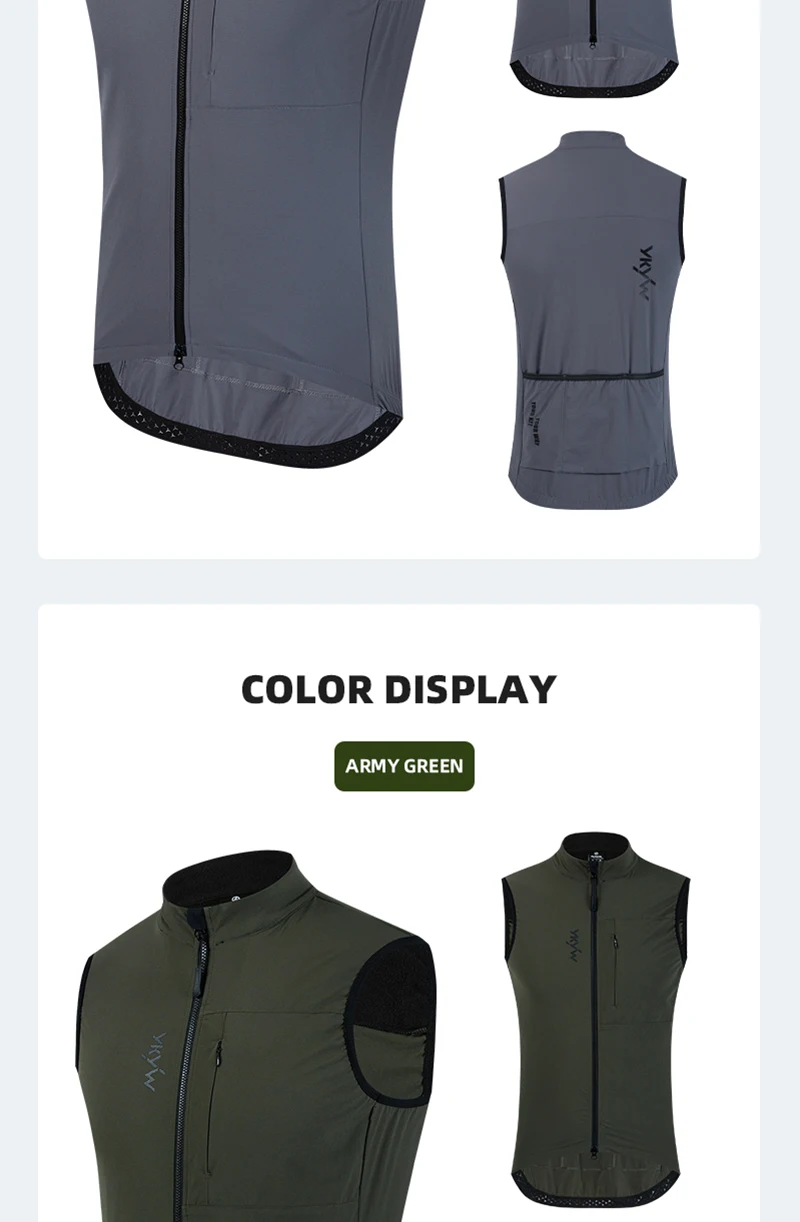 YKYW Waterproof Thermal Vest Men Women Winter Sleeveless Waistcoat Black Gray Olive Cycling Vest Bike Clothing Bicycle Mtb Coat