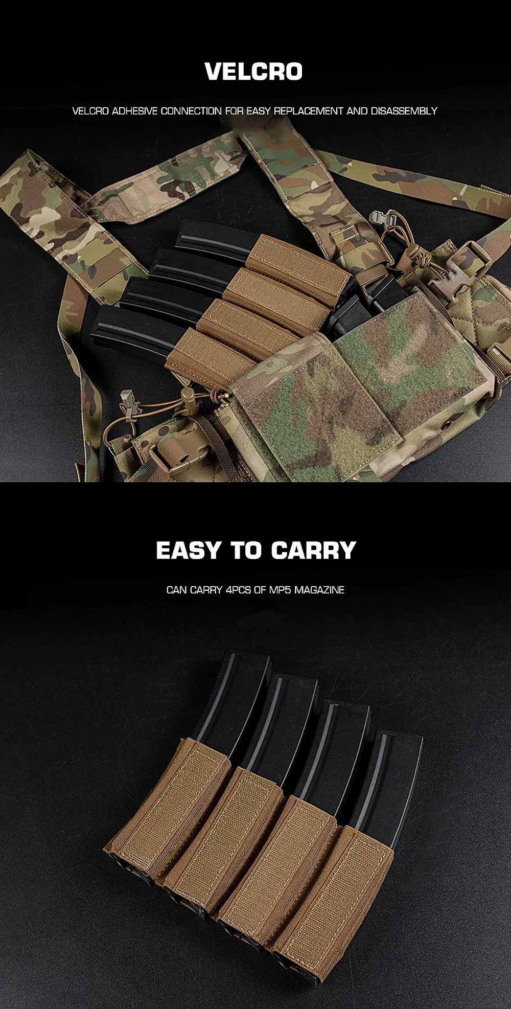 Hunting MP5 MP7 Magazine Holder with Hook Fasteners for MK3 and MK4 Chest Rig MK4 Chest Rig MP5 Magazine Insert