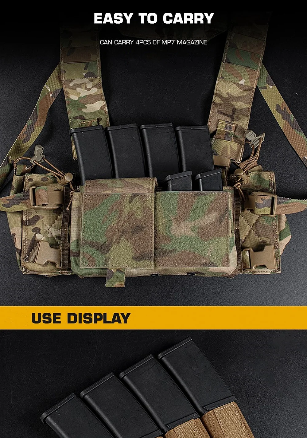 Hunting MP5 MP7 Magazine Holder with Hook Fasteners for MK3 and MK4 Chest Rig MK4 Chest Rig MP5 Magazine Insert