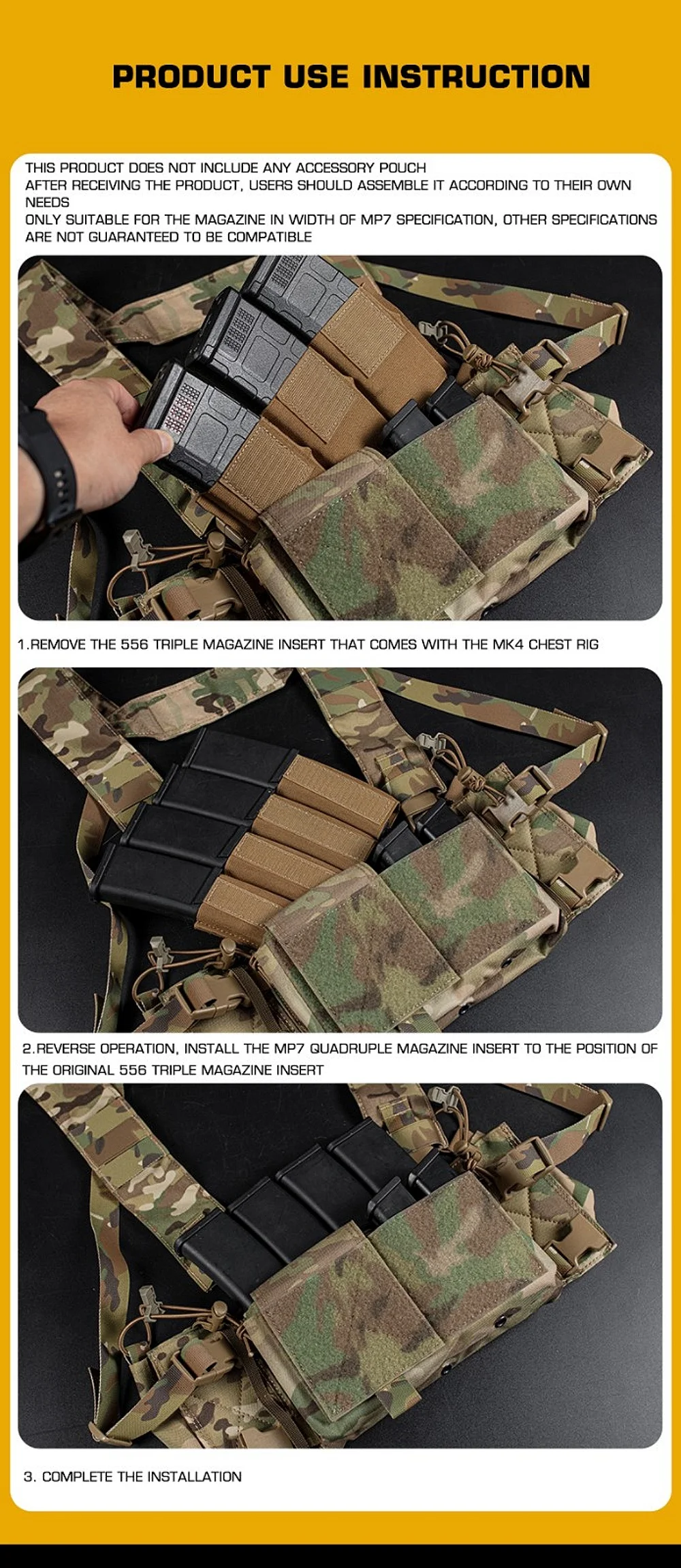 Hunting MP5 MP7 Magazine Holder with Hook Fasteners for MK3 and MK4 Chest Rig MK4 Chest Rig MP5 Magazine Insert